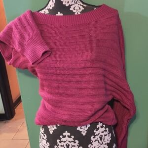 Elegant Off-the-Shoulder Knit Sweater - Berry